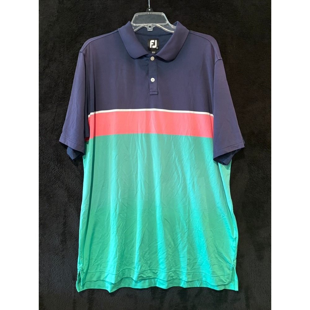 FootJoy Golf Polo Mens XL Navy Coral Teal Color Block Athletic Fit XL
